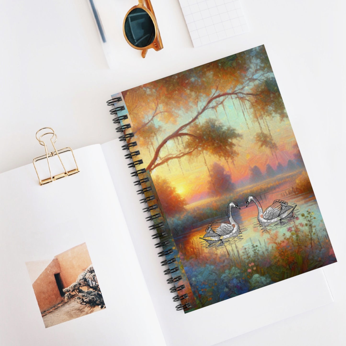 Gorgeous Swan Spiral Notebook, Artistic Journal, Nature Lover's Gift, Cute Stationery, Writing Pad, Floral Decor