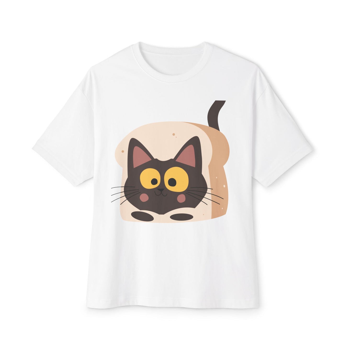 Cute Cat in Bread Oversized Tee - Unisex Boxy T-Shirt for Cat Lovers