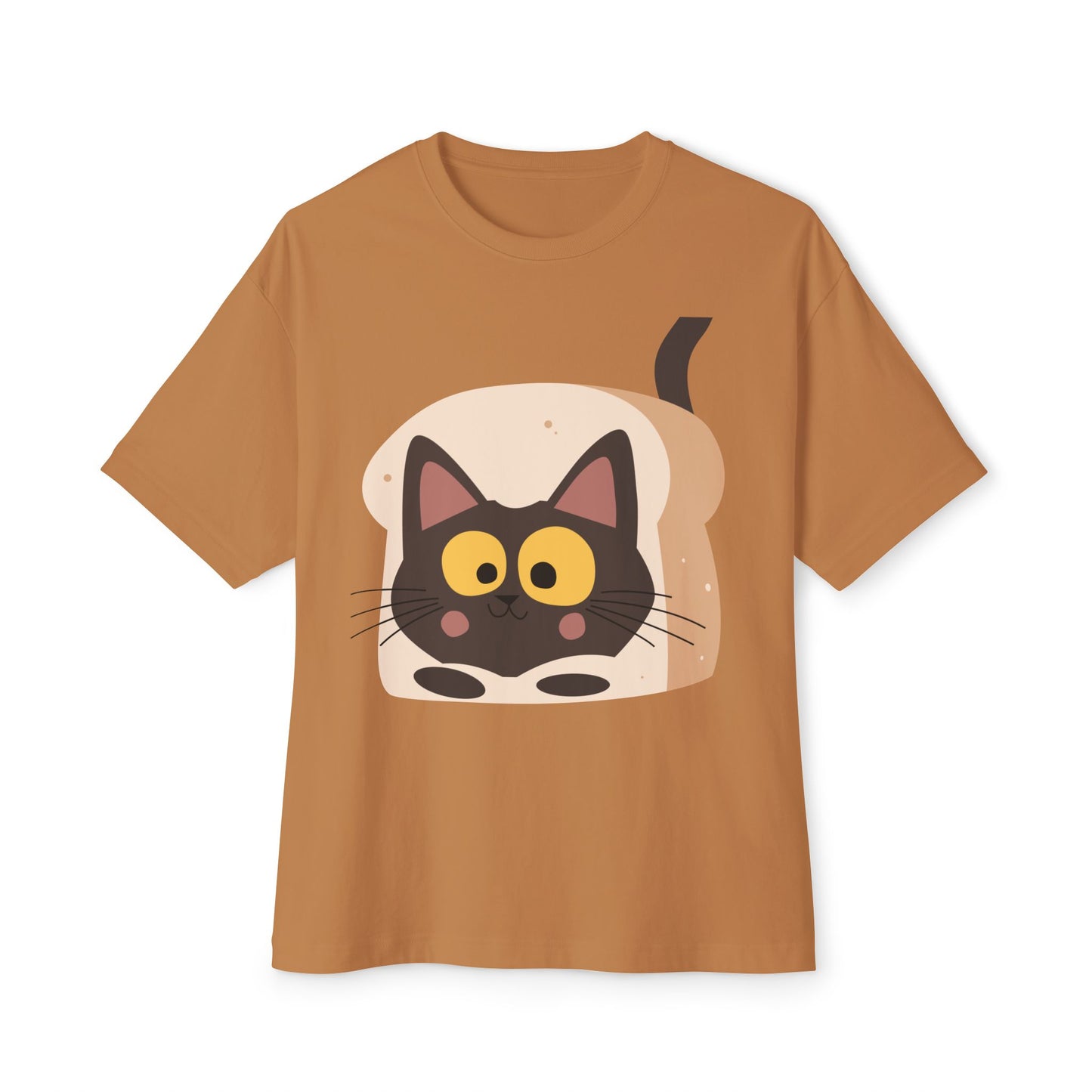Cute Cat in Bread Oversized Tee - Unisex Boxy T-Shirt for Cat Lovers