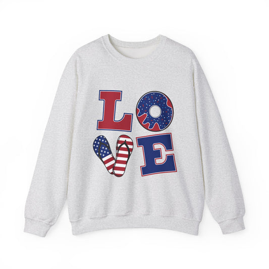 Patriotic Love Sweatshirt, Unisex Crewneck, July 4th Celebration Gear, Casual Fall Fashion, Gift for Him and Her