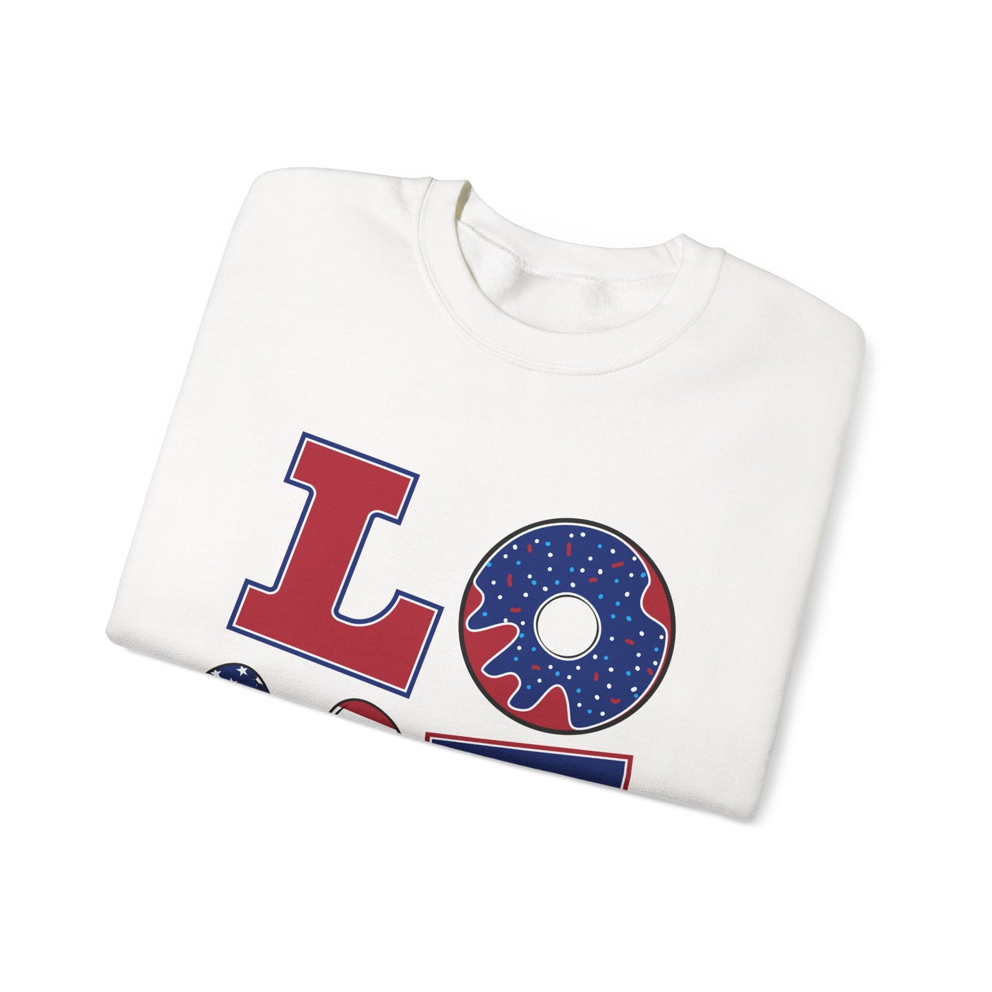 Patriotic Love Sweatshirt, Unisex Crewneck, July 4th Celebration Gear, Casual Fall Fashion, Gift for Him and Her