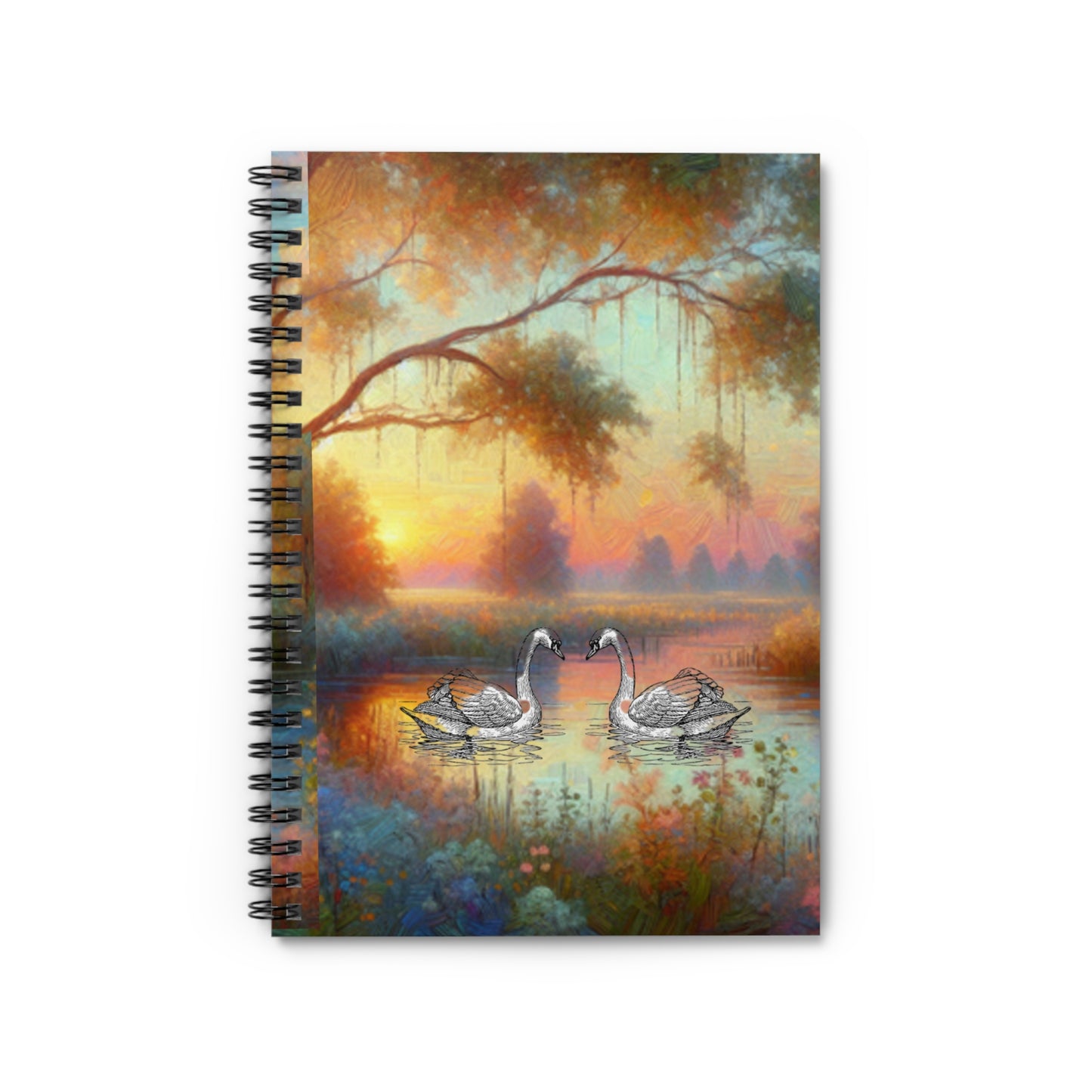 Gorgeous Swan Spiral Notebook, Artistic Journal, Nature Lover's Gift, Cute Stationery, Writing Pad, Floral Decor