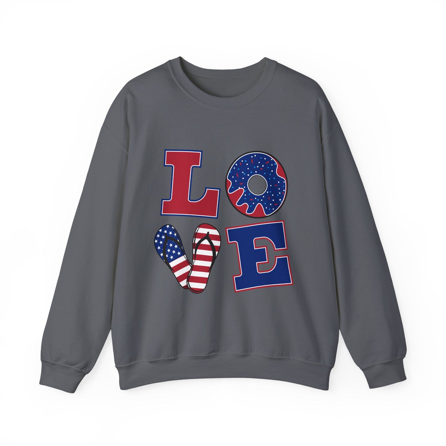 Patriotic Love Sweatshirt, Unisex Crewneck, July 4th Celebration Gear, Casual Fall Fashion, Gift for Him and Her