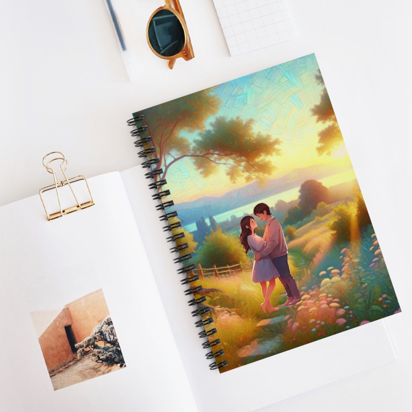 Romantic Spiral Notebook - Ruled Line, Love Journal, Couples Diary, Gift for Her, Nature Sketchbook, Floral Stationery