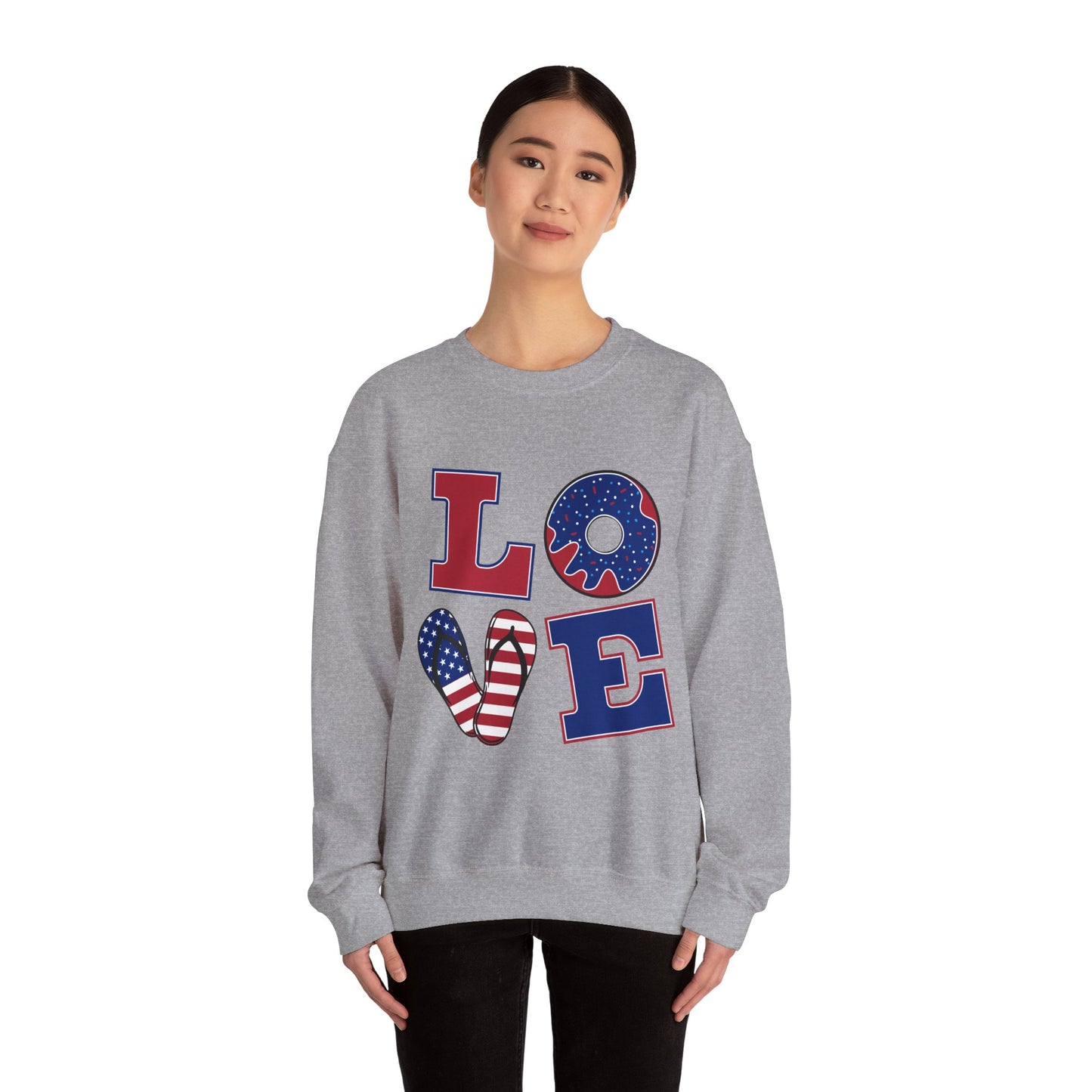 Patriotic Love Sweatshirt, Unisex Crewneck, July 4th Celebration Gear, Casual Fall Fashion, Gift for Him and Her