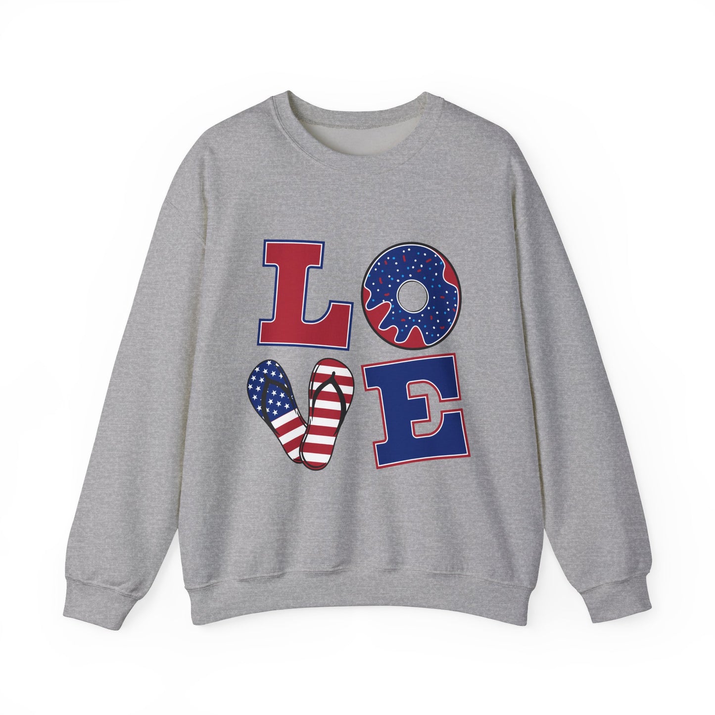 Patriotic Love Sweatshirt, Unisex Crewneck, July 4th Celebration Gear, Casual Fall Fashion, Gift for Him and Her
