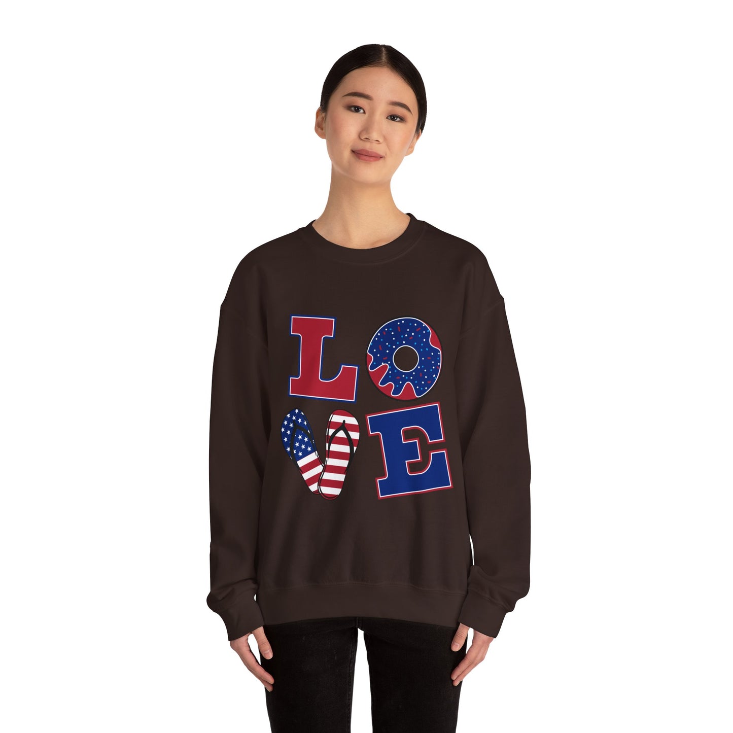 Patriotic Love Sweatshirt, Unisex Crewneck, July 4th Celebration Gear, Casual Fall Fashion, Gift for Him and Her