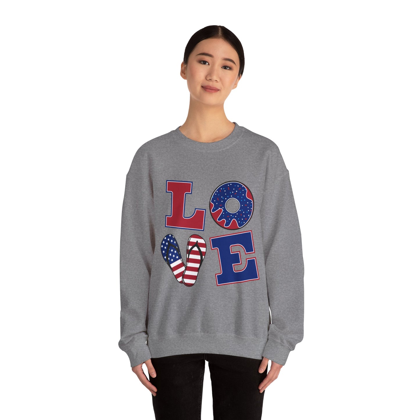 Patriotic Love Sweatshirt, Unisex Crewneck, July 4th Celebration Gear, Casual Fall Fashion, Gift for Him and Her