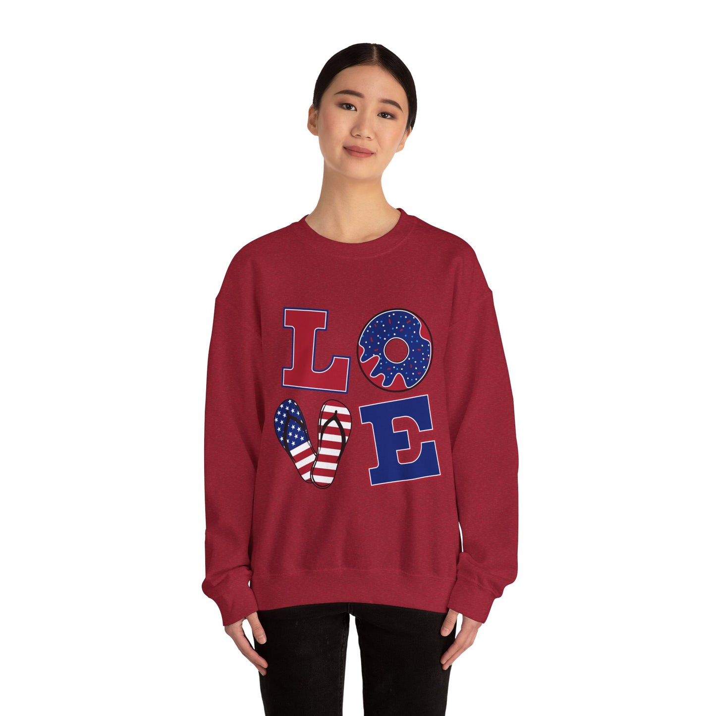Patriotic Love Sweatshirt, Unisex Crewneck, July 4th Celebration Gear, Casual Fall Fashion, Gift for Him and Her