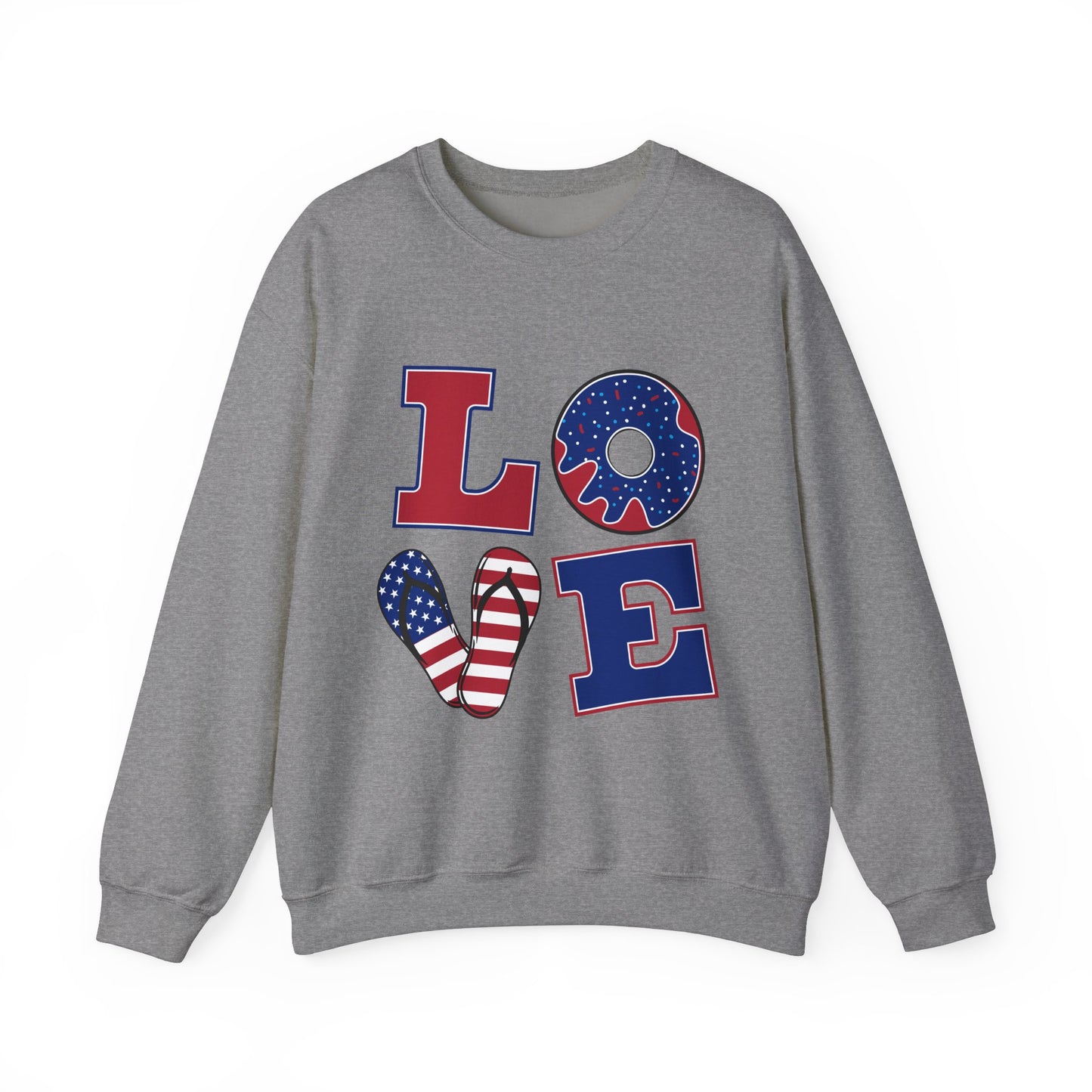 Patriotic Love Sweatshirt, Unisex Crewneck, July 4th Celebration Gear, Casual Fall Fashion, Gift for Him and Her