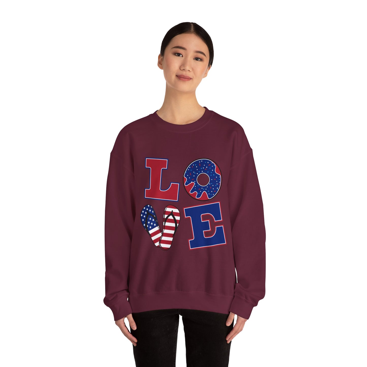 Patriotic Love Sweatshirt, Unisex Crewneck, July 4th Celebration Gear, Casual Fall Fashion, Gift for Him and Her