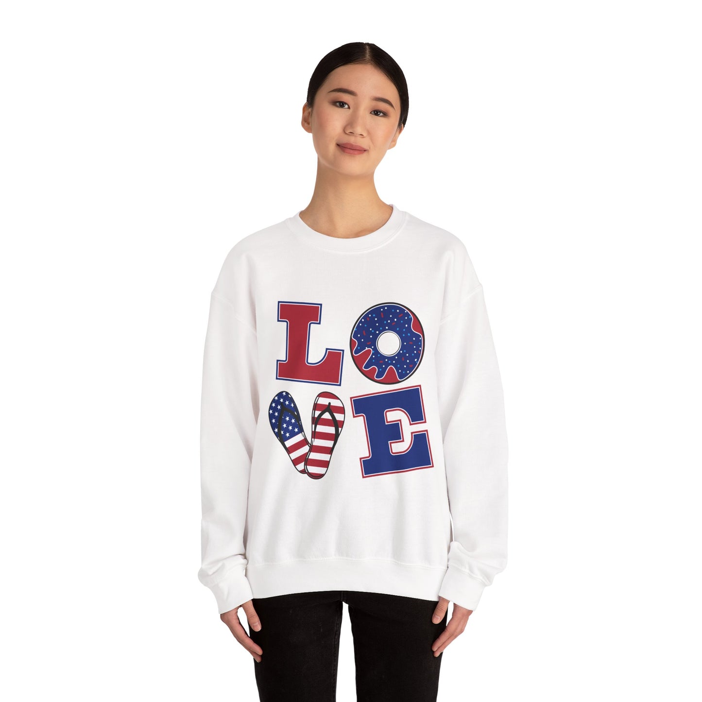 Patriotic Love Sweatshirt, Unisex Crewneck, July 4th Celebration Gear, Casual Fall Fashion, Gift for Him and Her