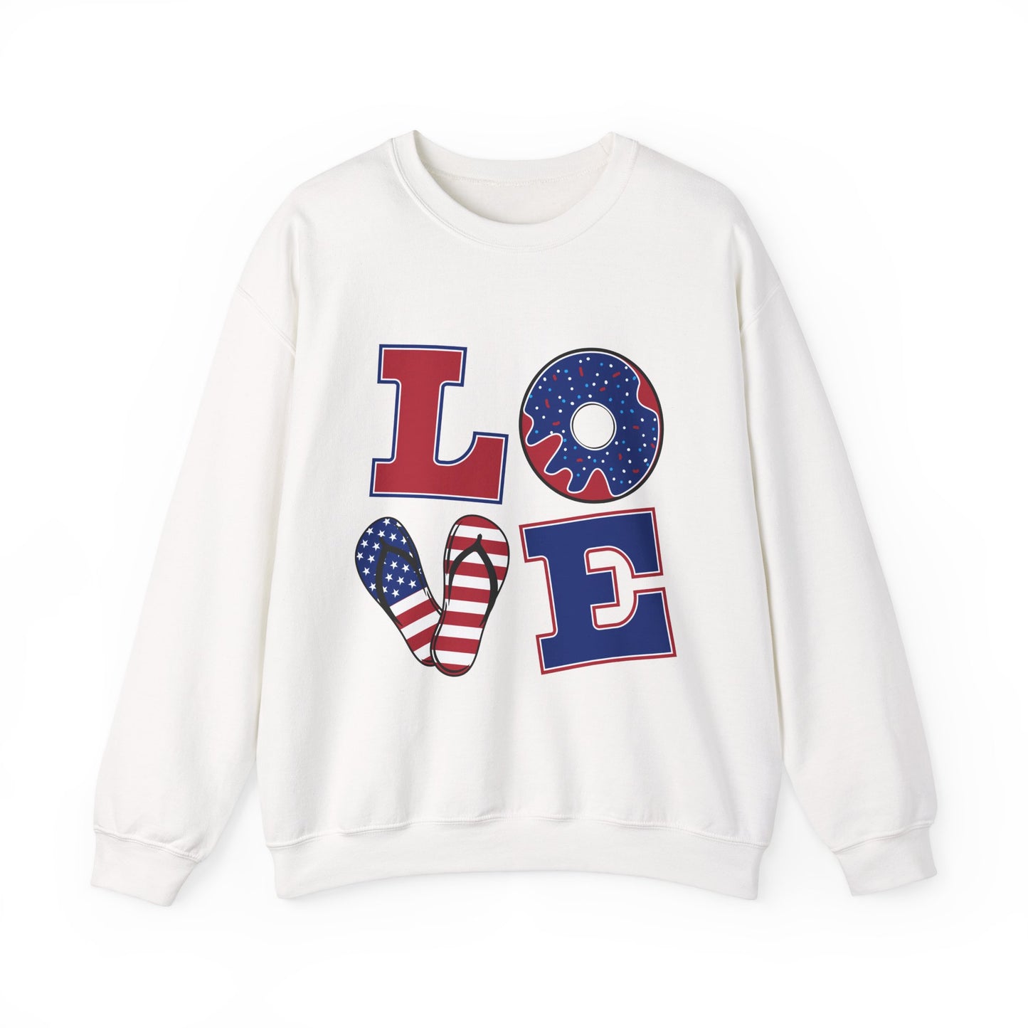 Patriotic Love Sweatshirt, Unisex Crewneck, July 4th Celebration Gear, Casual Fall Fashion, Gift for Him and Her