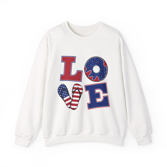 Patriotic Love Sweatshirt, Unisex Crewneck, July 4th Celebration Gear, Casual Fall Fashion, Gift for Him and Her