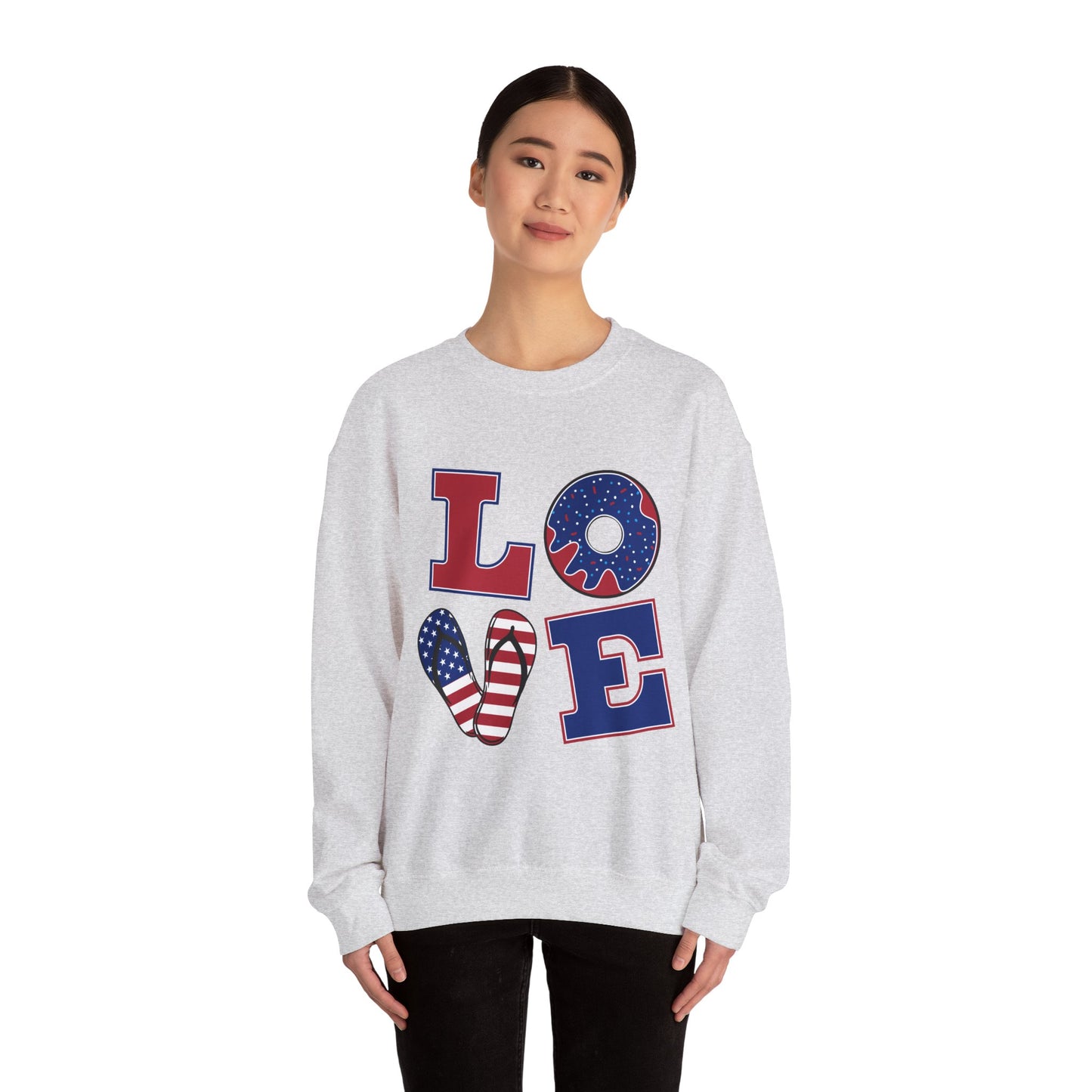 Patriotic Love Sweatshirt, Unisex Crewneck, July 4th Celebration Gear, Casual Fall Fashion, Gift for Him and Her