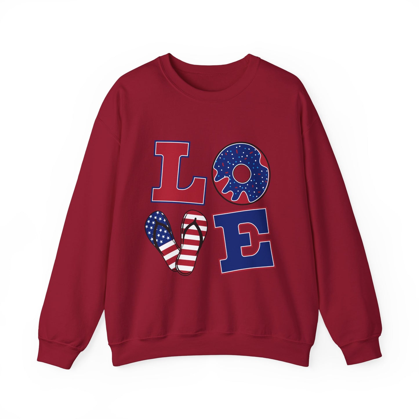 Patriotic Love Sweatshirt, Unisex Crewneck, July 4th Celebration Gear, Casual Fall Fashion, Gift for Him and Her
