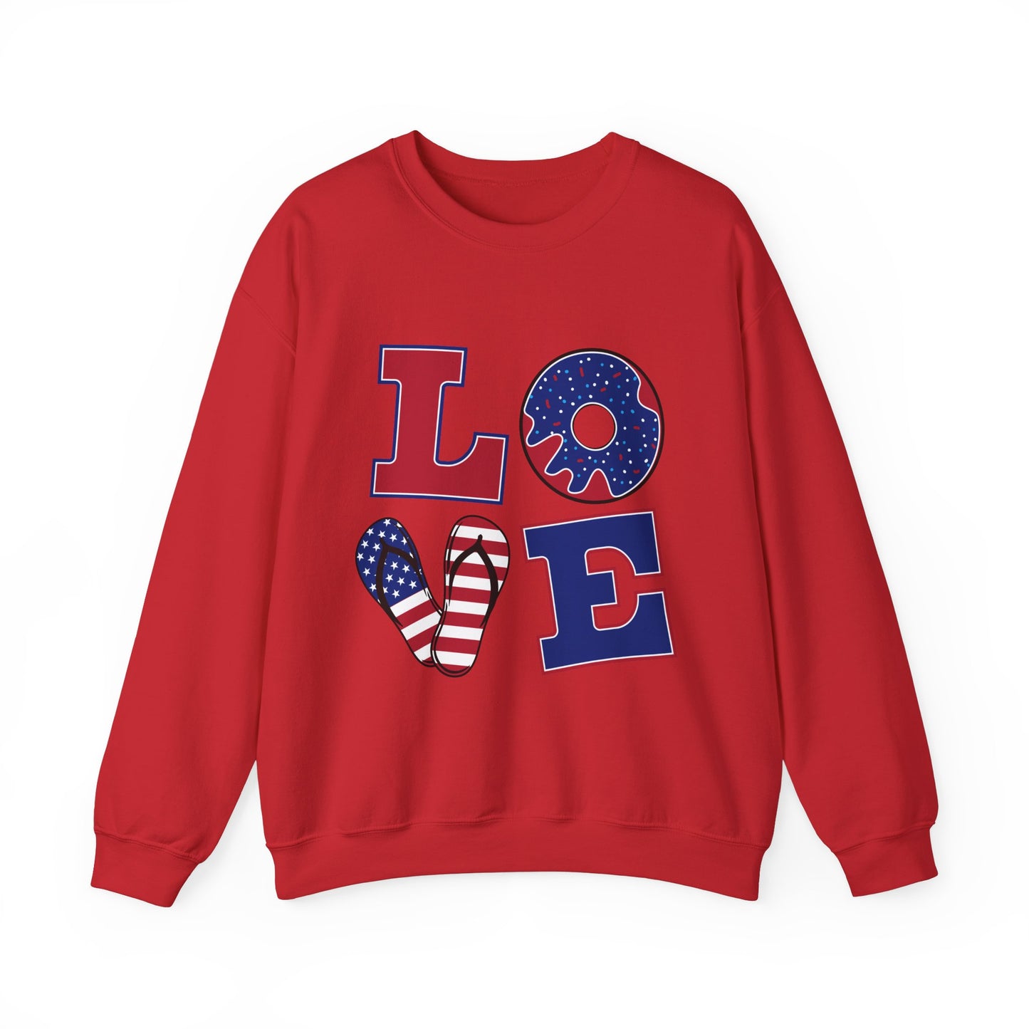 Patriotic Love Sweatshirt, Unisex Crewneck, July 4th Celebration Gear, Casual Fall Fashion, Gift for Him and Her
