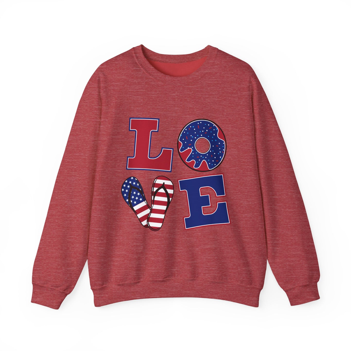 Patriotic Love Sweatshirt, Unisex Crewneck, July 4th Celebration Gear, Casual Fall Fashion, Gift for Him and Her
