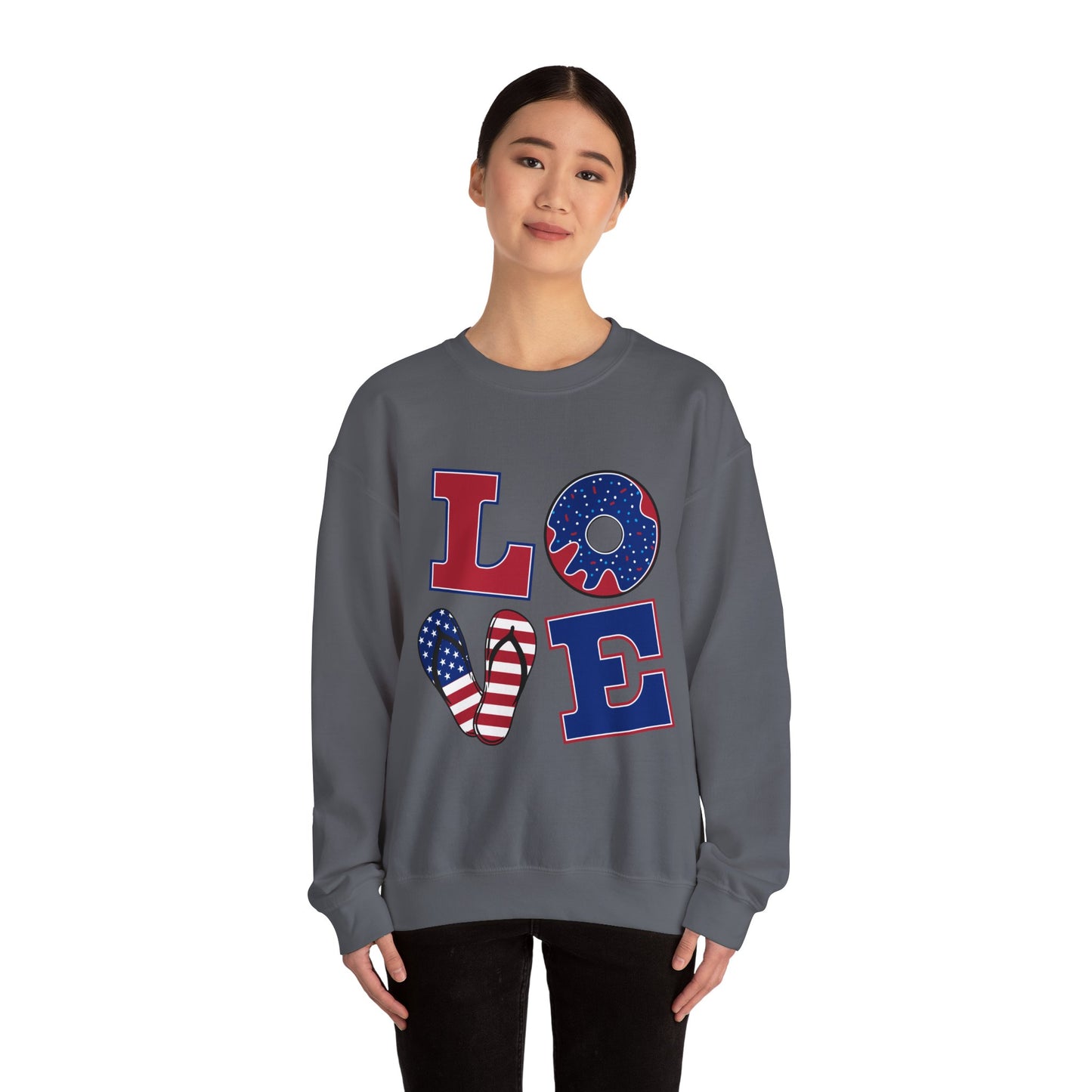Patriotic Love Sweatshirt, Unisex Crewneck, July 4th Celebration Gear, Casual Fall Fashion, Gift for Him and Her