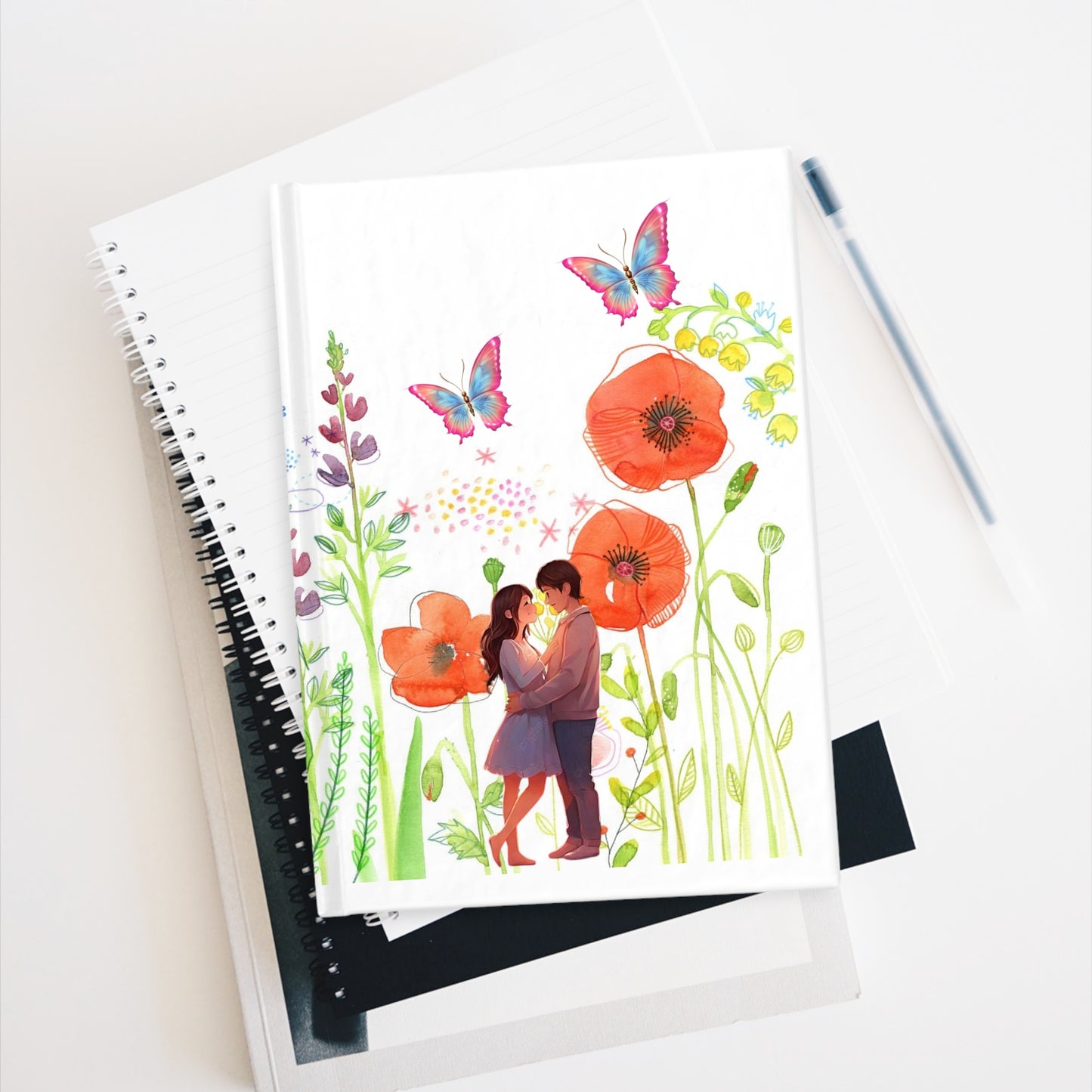 Romantic Floral Journal, Cute Love Notebook, Nature-Inspired Diary, Butterfly Sketchbook, Gift for Couples
