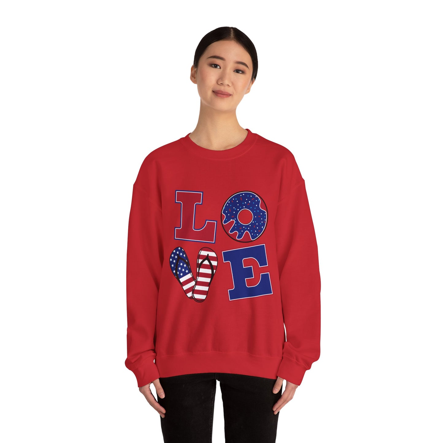 Patriotic Love Sweatshirt, Unisex Crewneck, July 4th Celebration Gear, Casual Fall Fashion, Gift for Him and Her