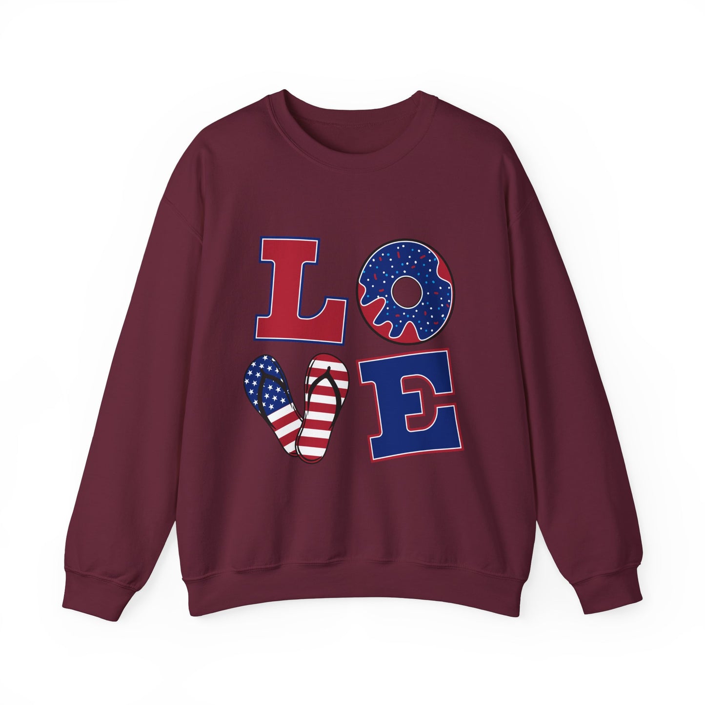Patriotic Love Sweatshirt, Unisex Crewneck, July 4th Celebration Gear, Casual Fall Fashion, Gift for Him and Her