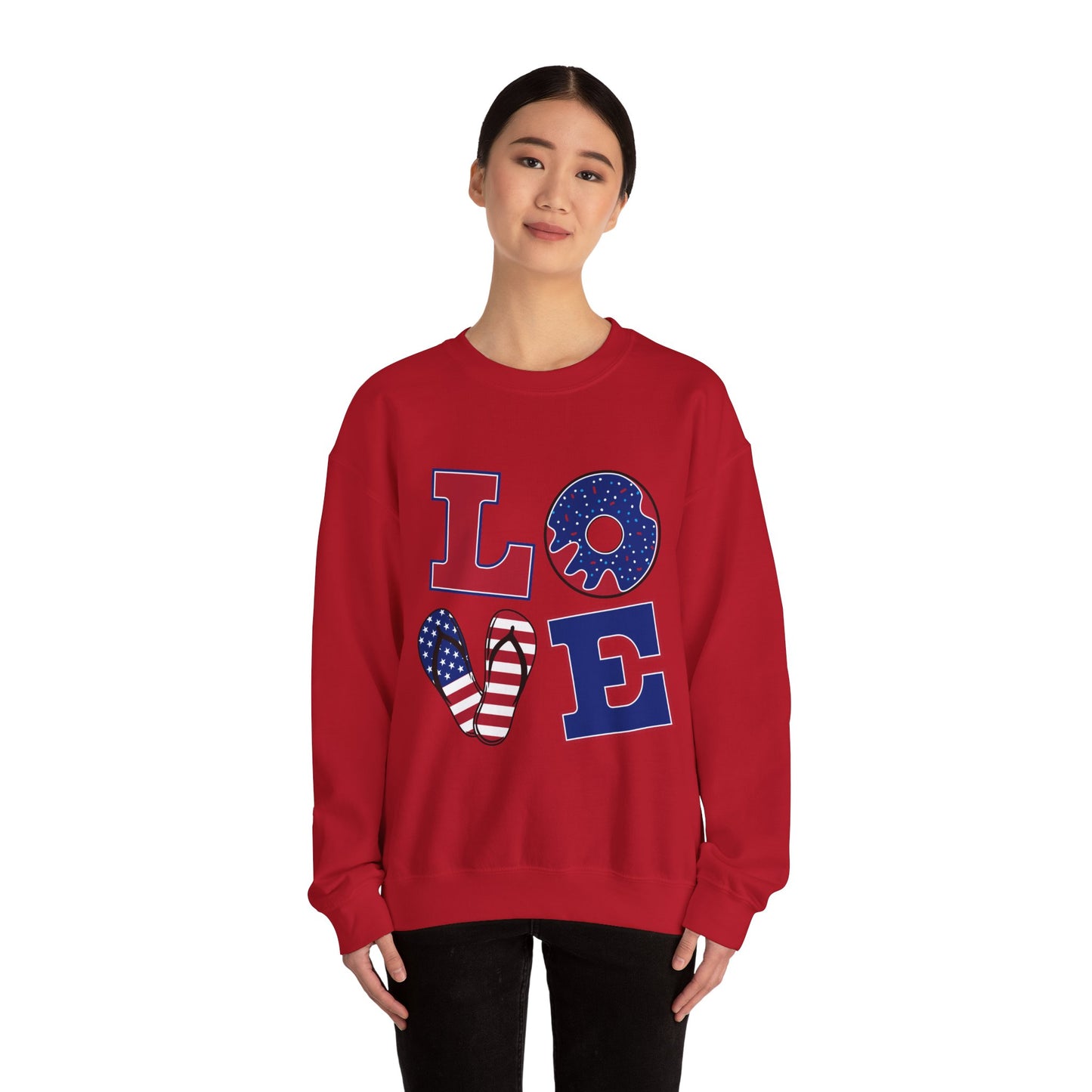 Patriotic Love Sweatshirt, Unisex Crewneck, July 4th Celebration Gear, Casual Fall Fashion, Gift for Him and Her