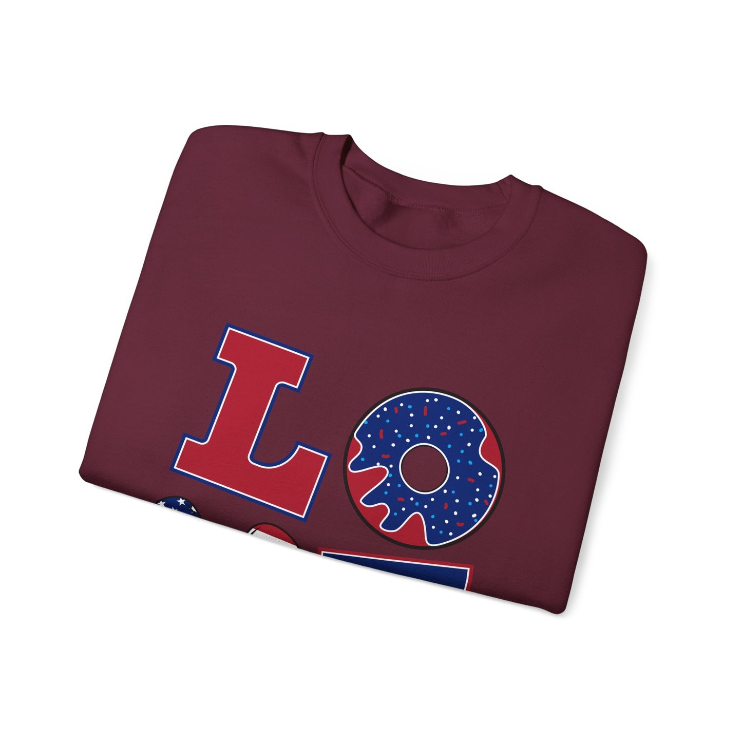 Patriotic Love Sweatshirt, Unisex Crewneck, July 4th Celebration Gear, Casual Fall Fashion, Gift for Him and Her