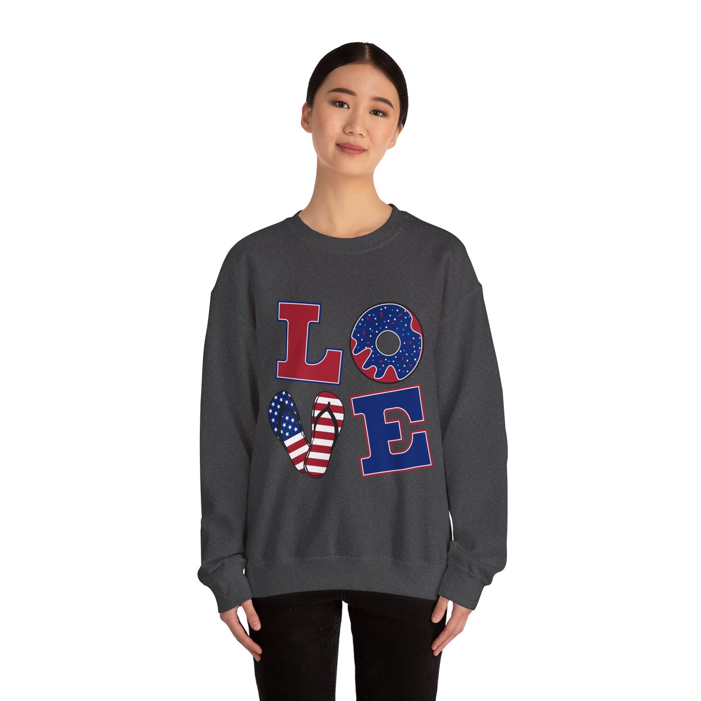 Patriotic Love Sweatshirt, Unisex Crewneck, July 4th Celebration Gear, Casual Fall Fashion, Gift for Him and Her