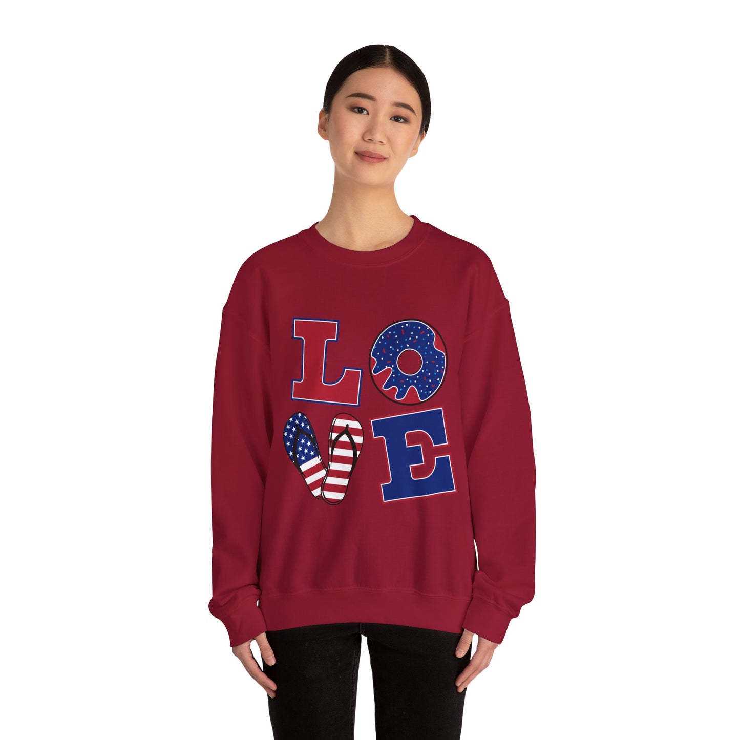 Patriotic Love Sweatshirt, Unisex Crewneck, July 4th Celebration Gear, Casual Fall Fashion, Gift for Him and Her