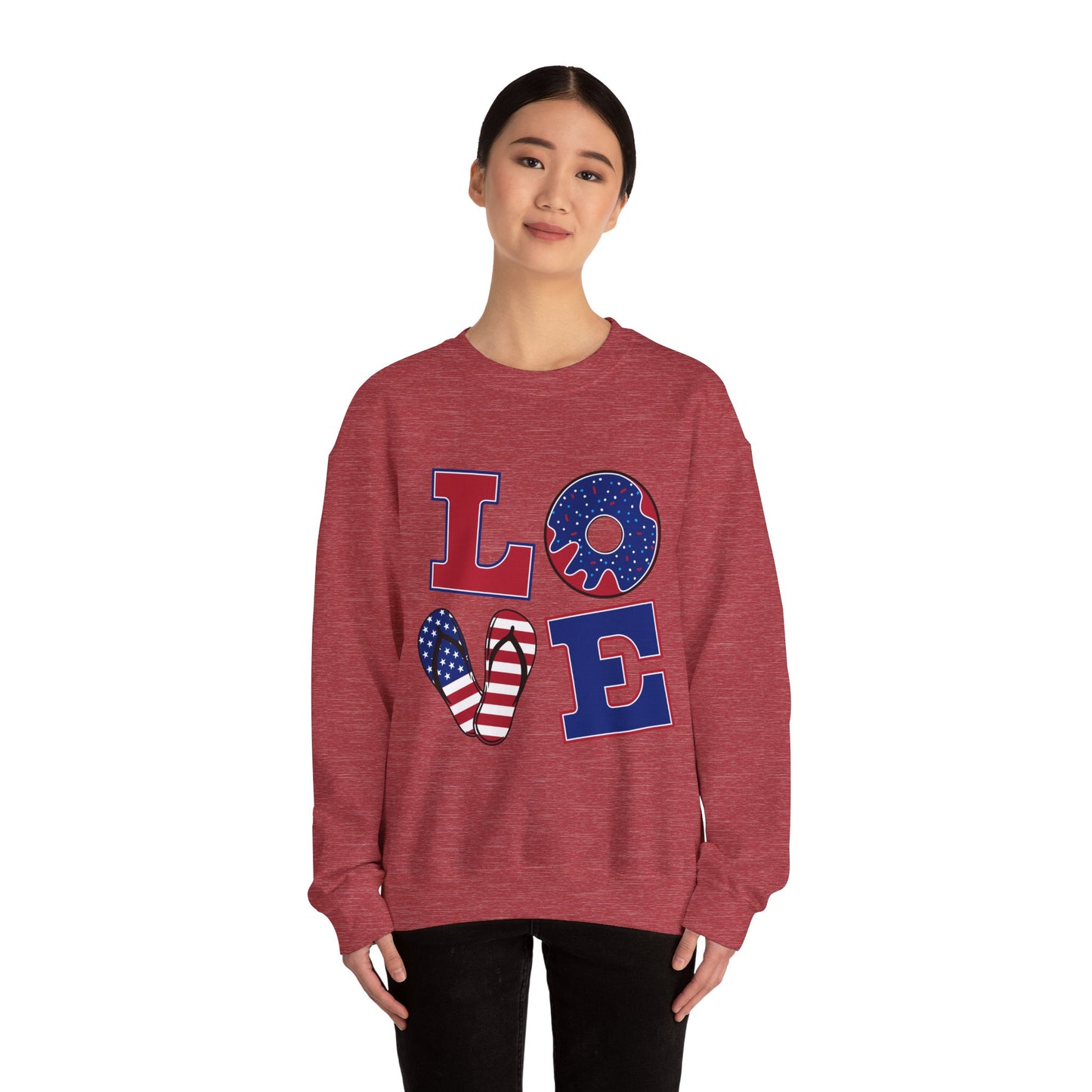 Patriotic Love Sweatshirt, Unisex Crewneck, July 4th Celebration Gear, Casual Fall Fashion, Gift for Him and Her