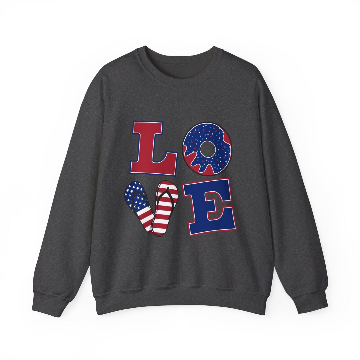 Patriotic Love Sweatshirt, Unisex Crewneck, July 4th Celebration Gear, Casual Fall Fashion, Gift for Him and Her